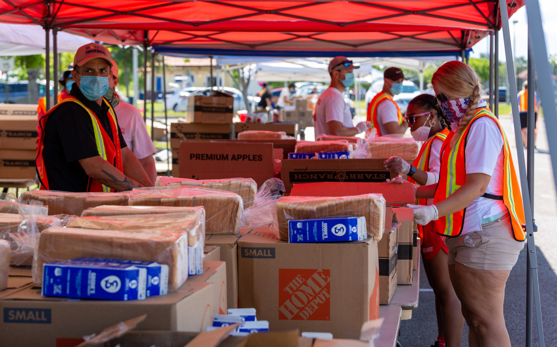 Food Distribution at Central Broward Regional Park in Florida. Feeding South Florida during COVID-19 coronavirus pandemic