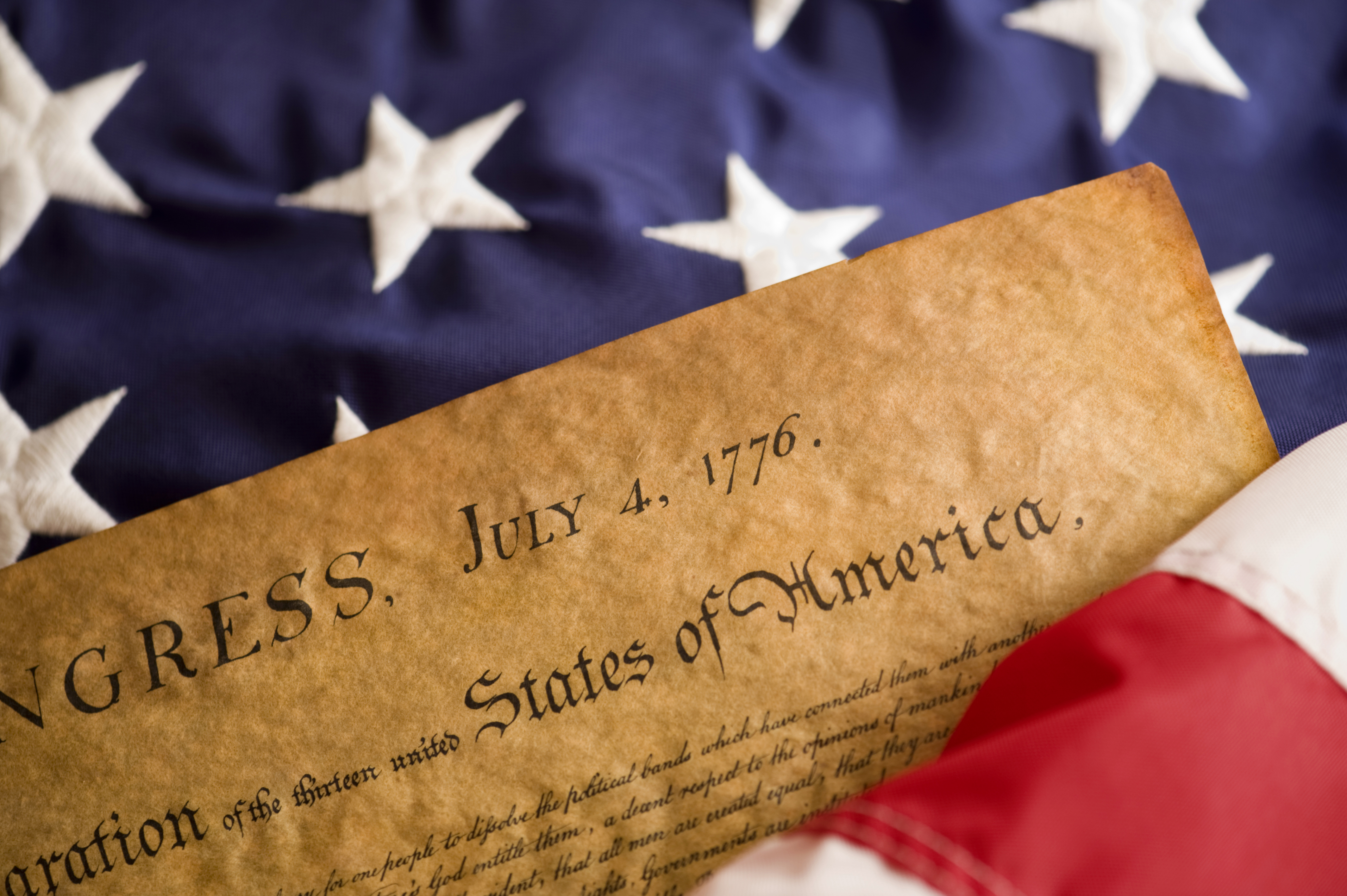 Declaration of Independence and U.S. Flag